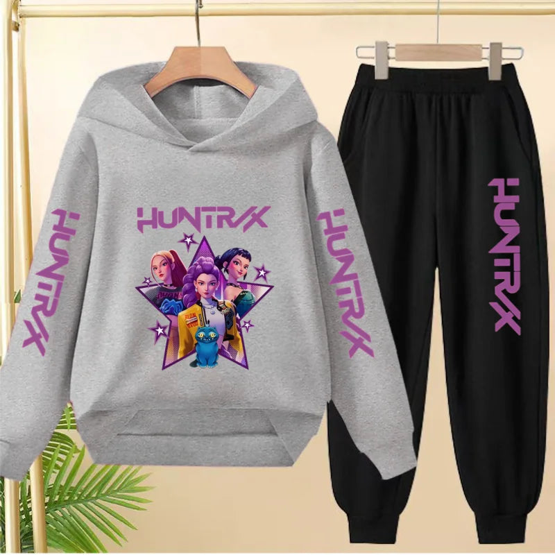 Kids Hot-selling Hoodie Golden Korean Wave Girl Group Cartoon Sweatshirts+Pants Boys Girls Toddler Sports Top 3-12Yrs Casual Set