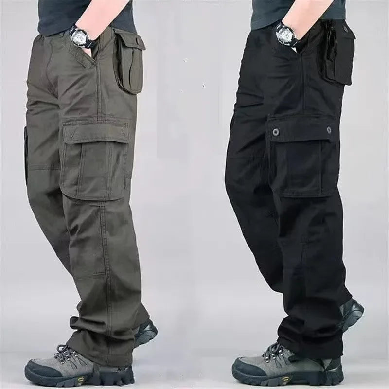 Multi-PocketCargo Pants Men Loose-Fit Casual Pants Outdoor Straight-Leg Tactical Pants Durable Workoveralls Trendy