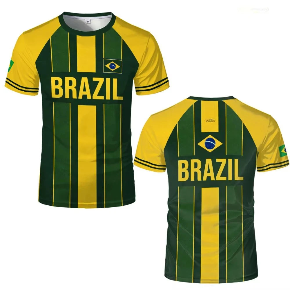 2026 Men s Summer Soccer Jersey Featuring Brazil Flag Pattern Breathable Quick Dry Family Style for Kids Adults Outdoor Training