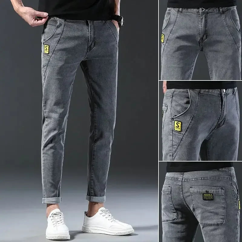 New Men Fashion Casual Business Denim Pants Male Slim Fit Straight Leg Trousers Stretch Solid Pants Size 27-38