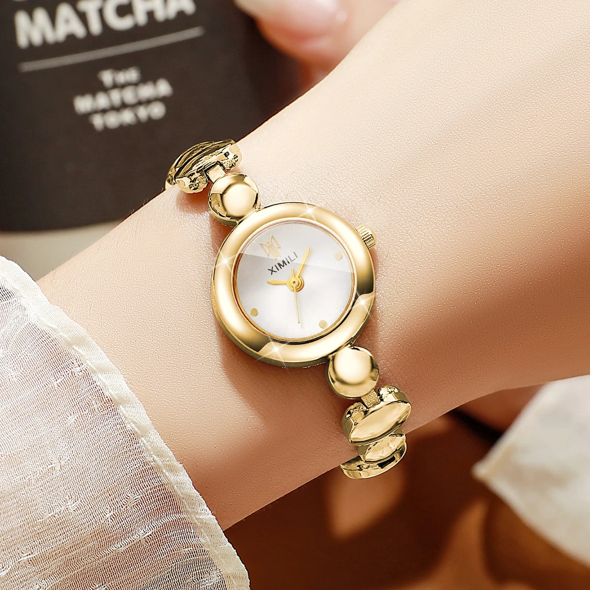 Luxury Gold Bracelet Strap Women Watches Elegant Round Dial Ladies Dress Quartz Wristwatch Clock Relogio Feminino（Without Box）