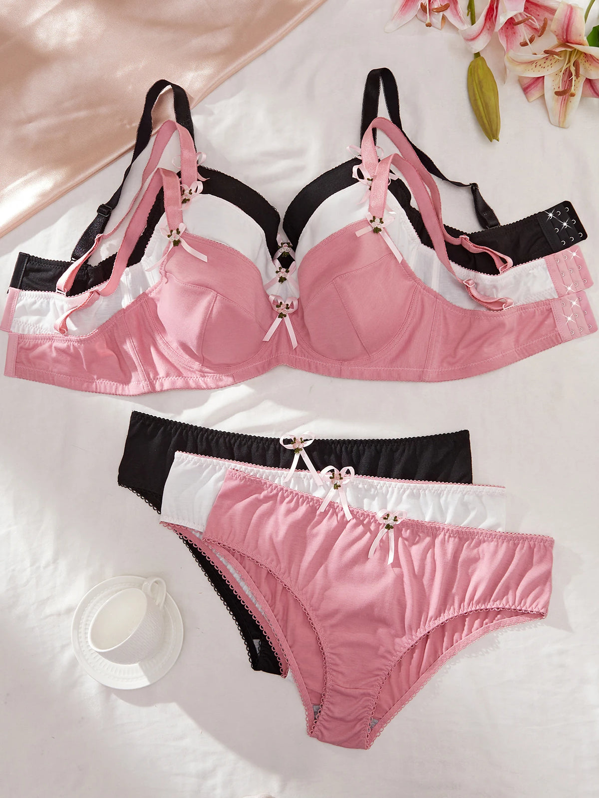 Plus Size Women's Underwear Set Thin Unpadded Push up Bra with Underwire Side Support Comfortable Basic Panties
