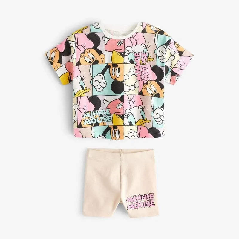 Disney Cartoon Printed Girls Clothes Short Sleeve Tracksuit Summer Clothing