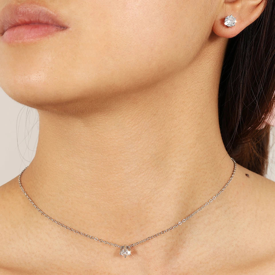 ZAKOL Exquisite Shiny Zircon Water Drop Round Earring Necklaces for Women Romantic Wedding Engagement Jewelry Set With Gift Box