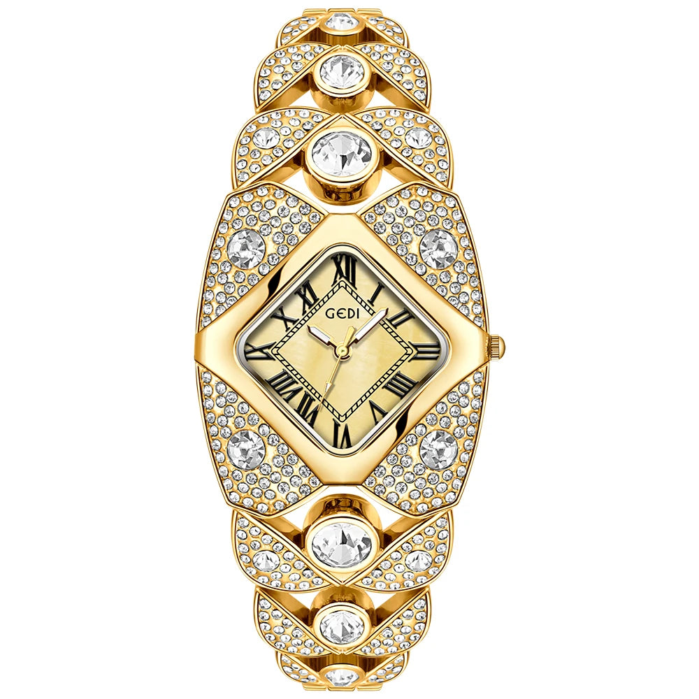 Luxury Diamond Inlaid Women’s Watch – Roman Numeral Dial