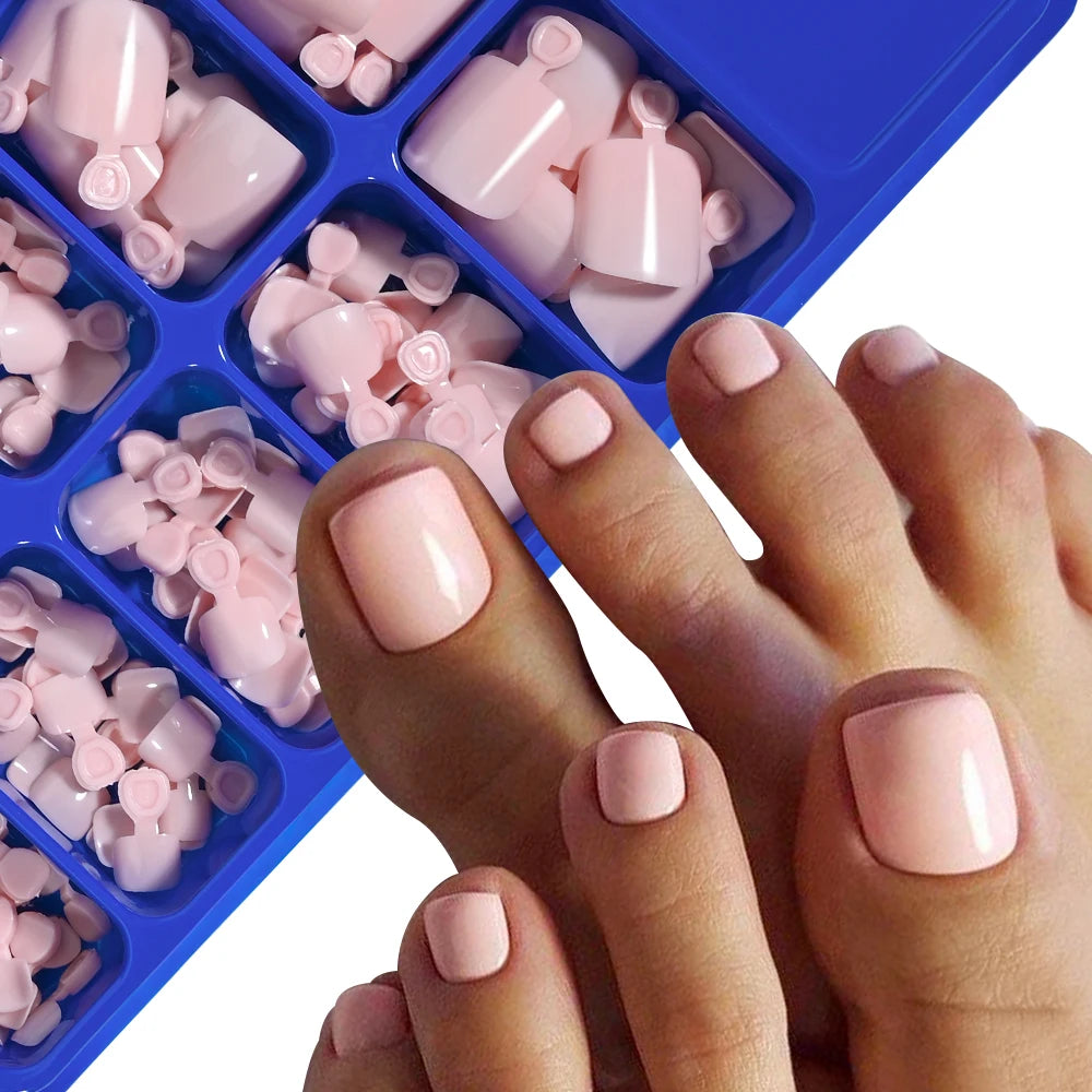 100Pcs White Clear Short Square Fake Toenail Tips Pink Red False Toe Nails Acrylic Full Cover Artificial Press on Toenails