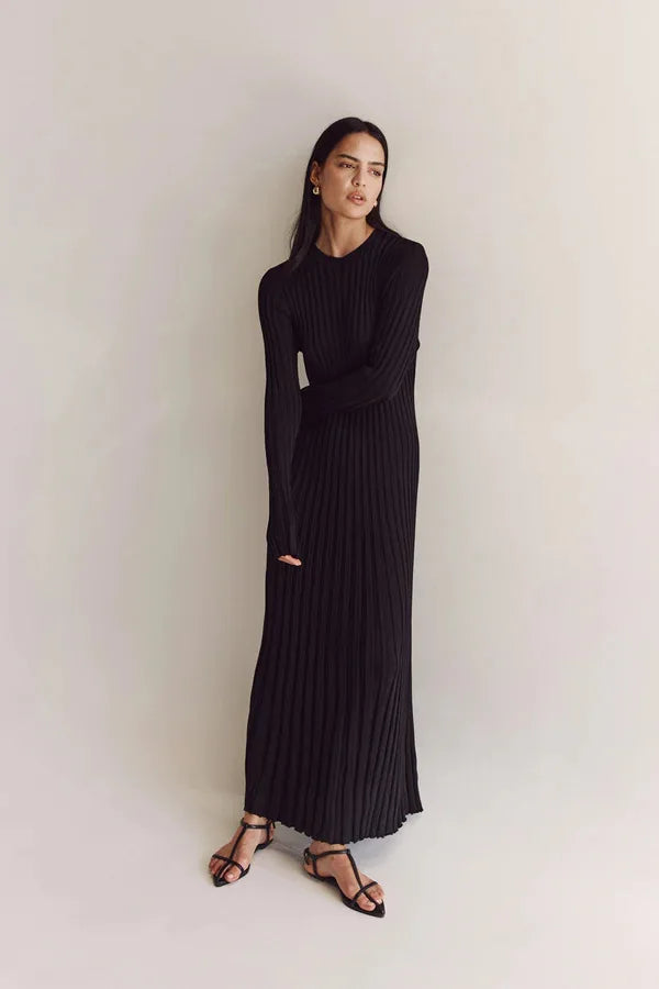 Vintage Lace-Up Female Knit Maxi Dress Elegant High Waist Patchwork Long Sleeve Loose Solid Dress Bodycon Knitwear Basic Dresses