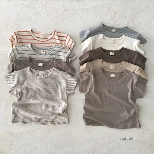 Baby Boy Stripe Shirt Summer Casual Short Bat Sleeve Kids Shirt for Boys