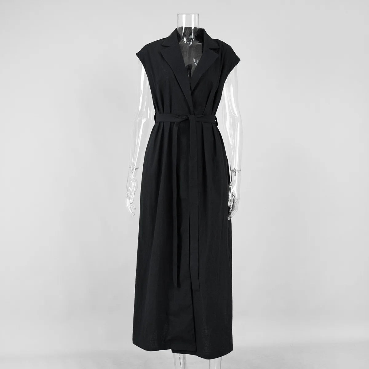BKLD 2026 Spring Summer New Arrival Sleeveless Shirts Dress Casual Turn-Down Collar Tied Waist Dress Solid Color Women Clothing