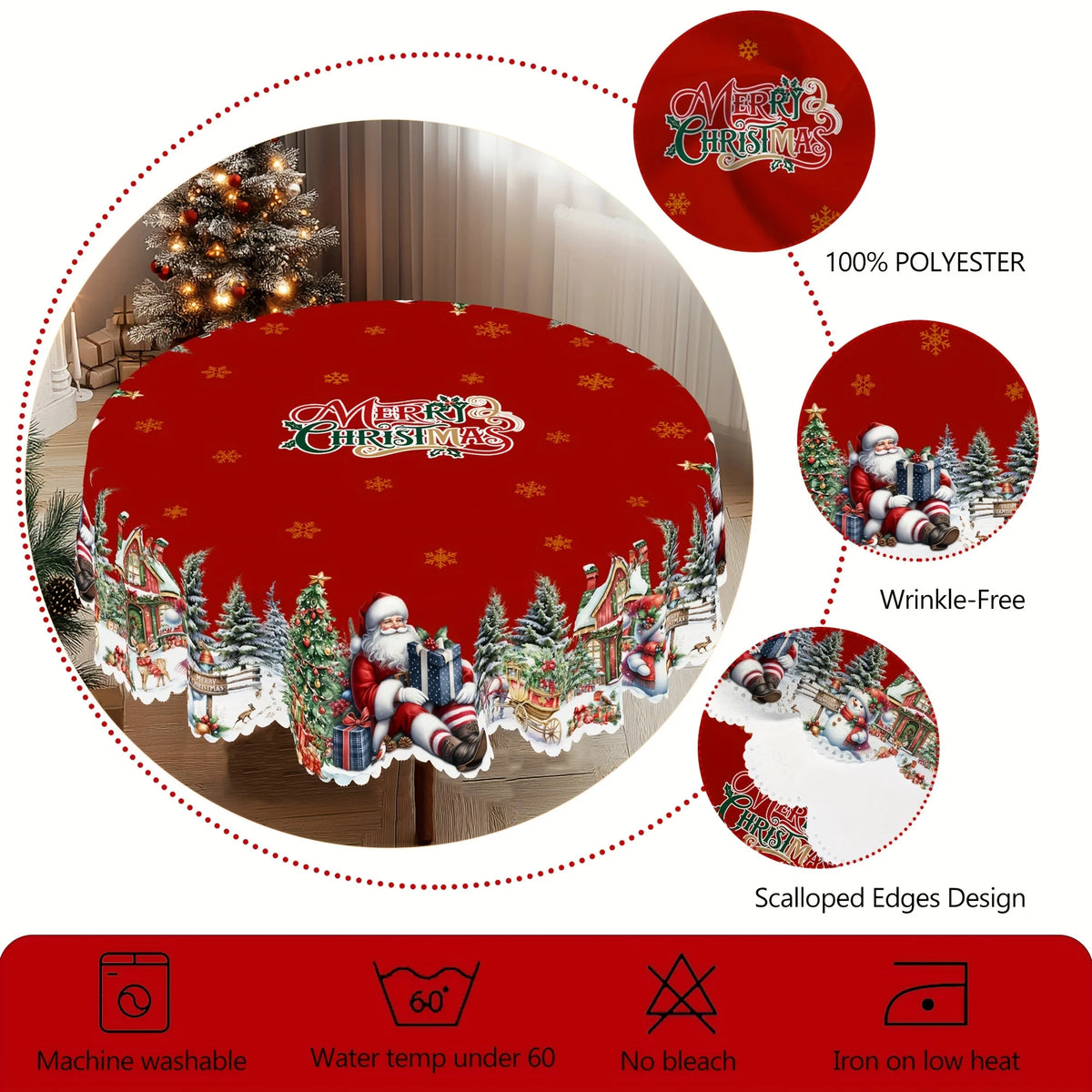 1pc Festive Santa, Snowman & Christmas Tree Tablecloth for Holiday Parties, Picnics, Cafes & Home Decor, Holiday Table Setting