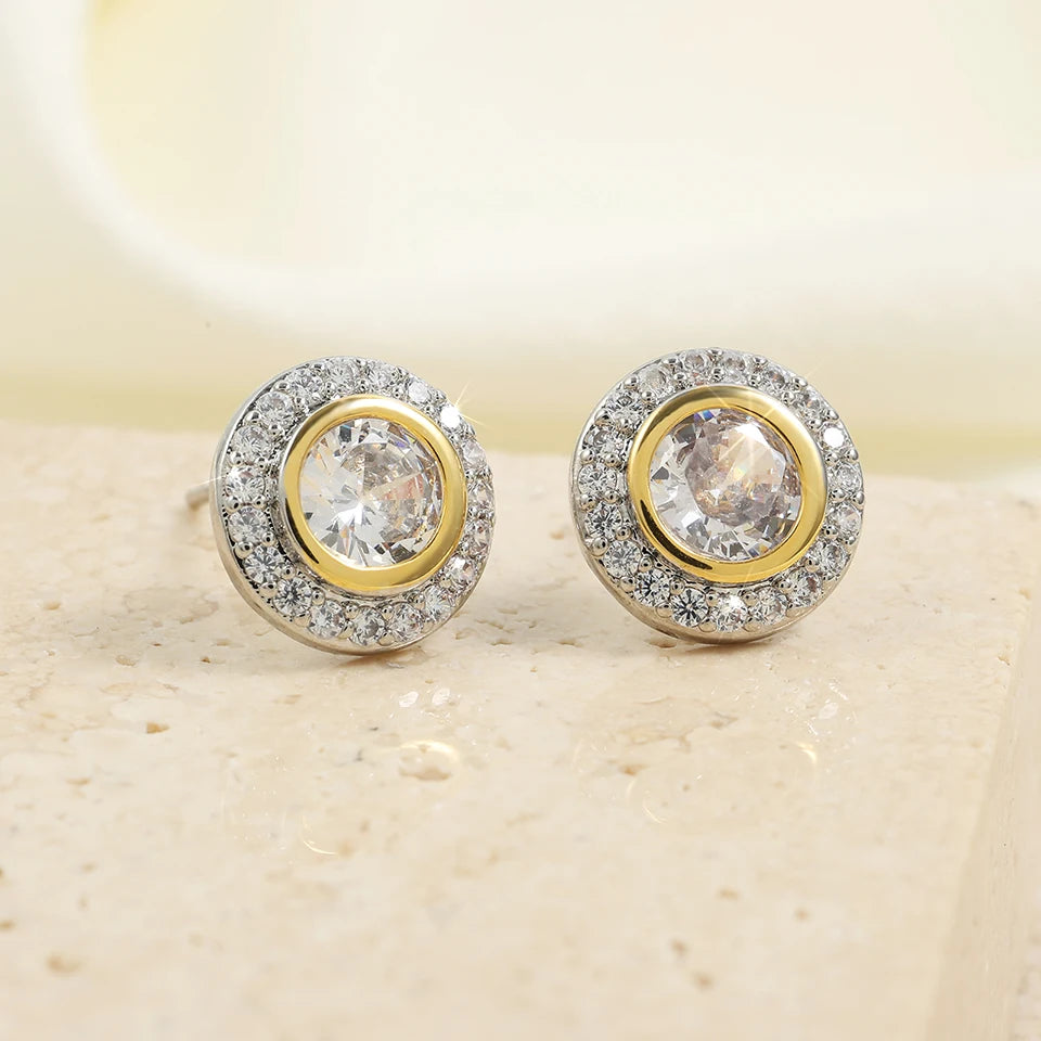 ZAKOL Brand New Arrival Buling Iced Out CZ Stud Earrings Hip Hop Rapper Geometric Round Square Zircon Women Men Ear Accessories