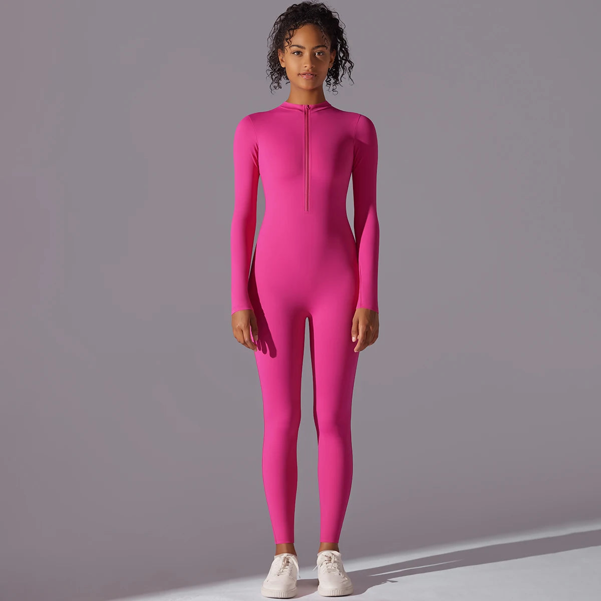 Women Zipper Yoga Jumpsuit Nude Long Sleeve High Intensity Workout One Piece Leotard Fitness Dance Gym Aerial Yoga Jumpsuit