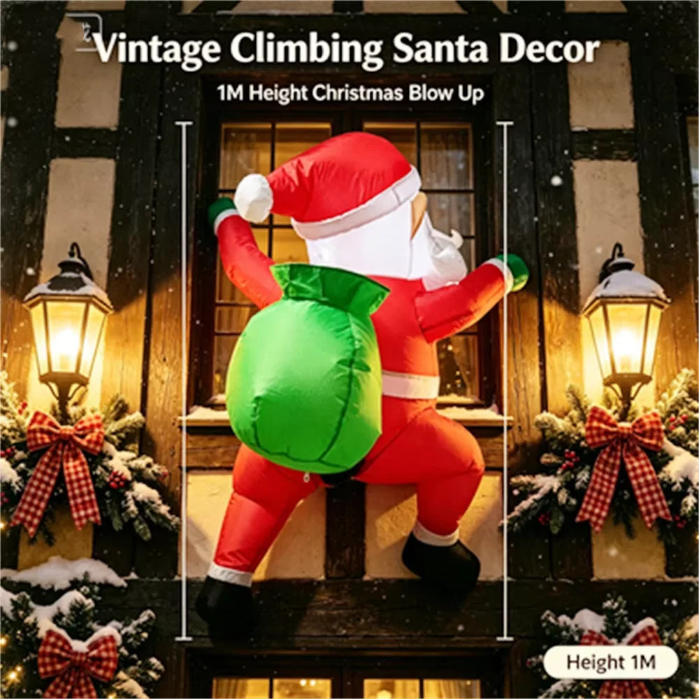 3.3FT Inflatable Climbing Santa Claus with Gift Sack, Christmas Blow Up Decor for Window Outdoor Yard Holiday Party