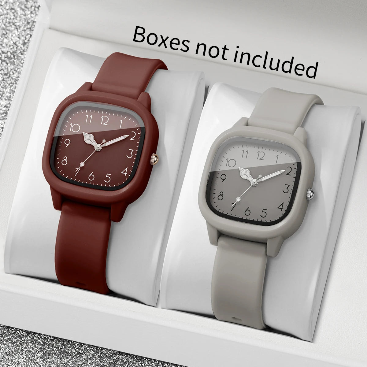 2PCS Fashion Square Arabic Dial Women Quartz Watch Set Silicone Strap Ladies Dress Wristwatches Relogio Feminino (Without Box)