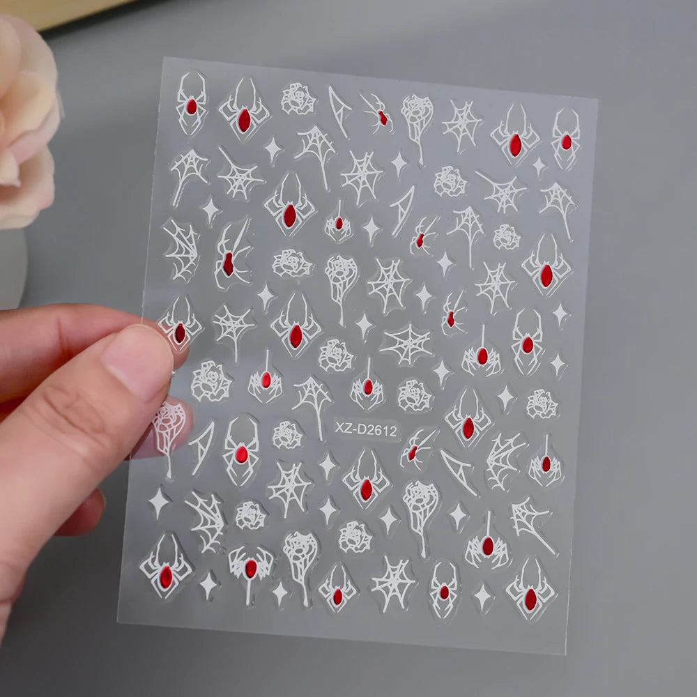 1Pc 3D Red Love Heart Nail Art Stickers Rose Flower Lip Self Adhesive Decals Valentine' Day Nail Sliders For Manicure Decoration