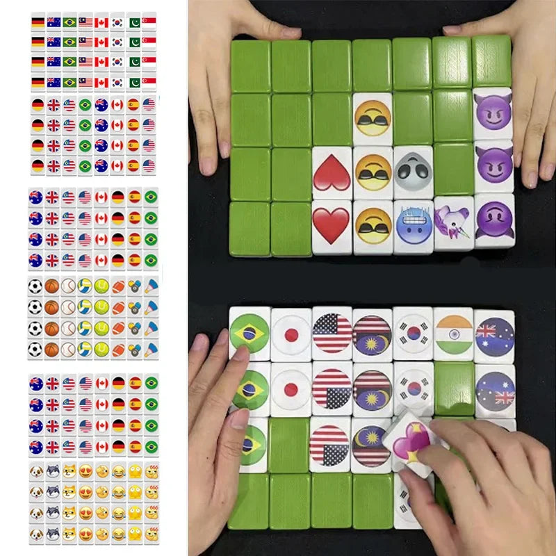 64Pcs Seaside Escape Mahjong Tile Game with Pattern of Flag Ball Funny Parent Child Party Game Children Toy Gift ﻿
