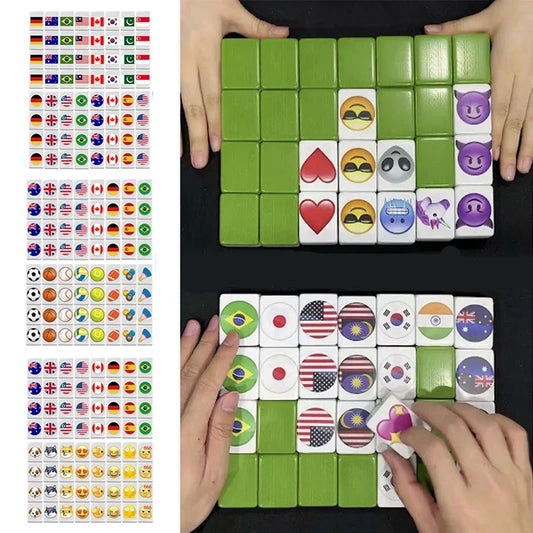 64Pcs Seaside Escape Mahjong Tile Game with Pattern of Flag Ball Funny Parent Child Party Game Children Toy Gift ﻿