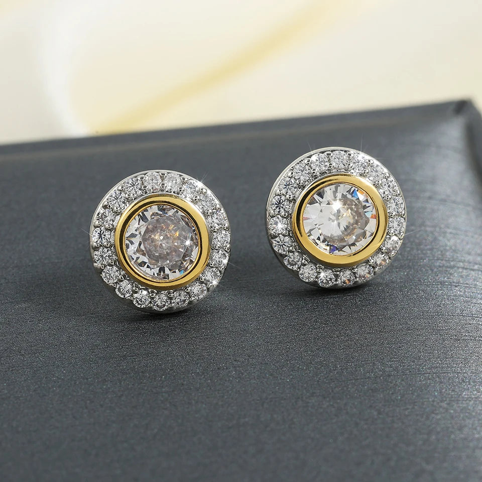 ZAKOL Brand New Arrival Buling Iced Out CZ Stud Earrings Hip Hop Rapper Geometric Round Square Zircon Women Men Ear Accessories