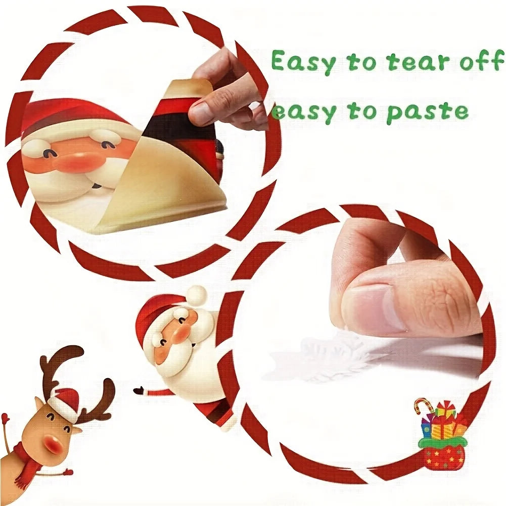 1 Set Christmas Window Clings Stickers - Santa, Reindeer, Snowman & Snowflake Designs,Indoor/Outdoor Use, Festive Decoration