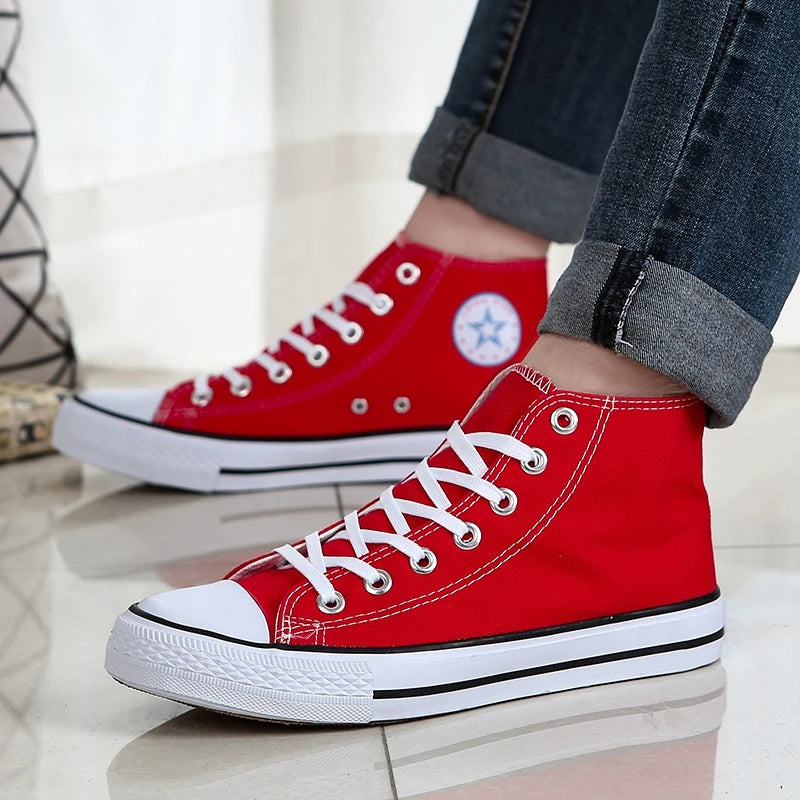 Men’s High-Top Canvas Sneakers – Lace-Up Flat Sole Shoes (A18-B6638)