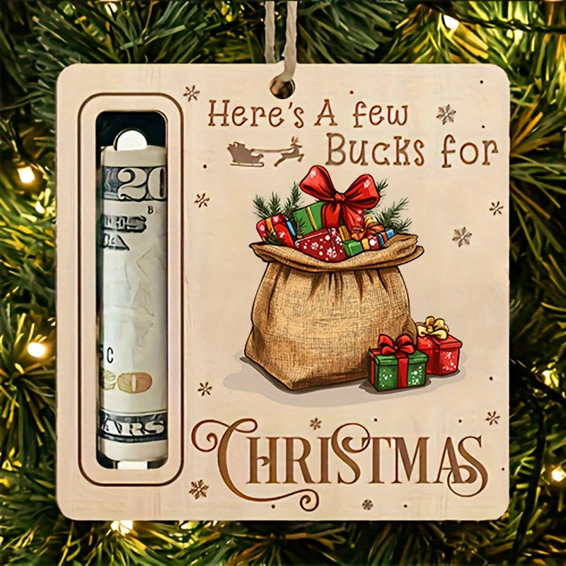 4/12pcs Christmas Gift Money Holder Ornament -Wooden Festive Tree Accessory with Santa,Reindeer Design,Christmas Party Ornaments
