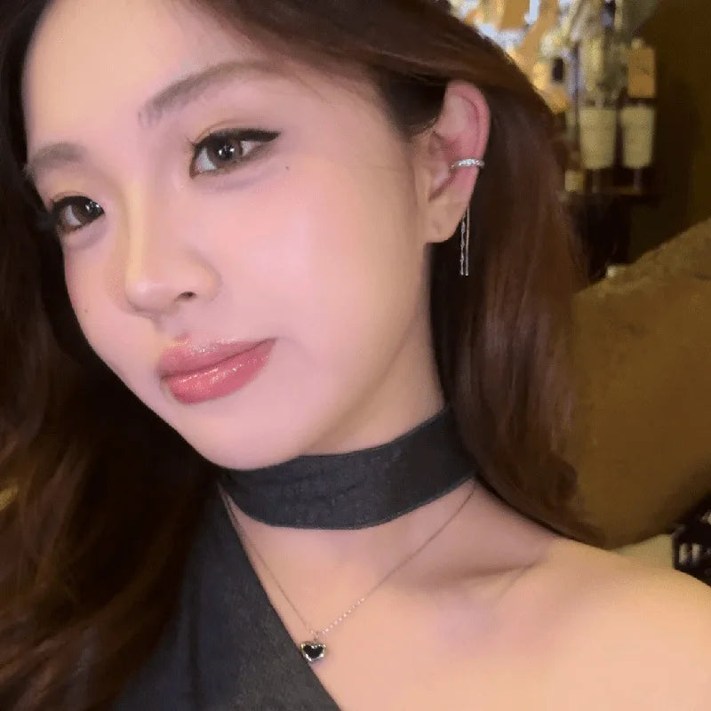 ZAKOL Korean Fashion Crystal Tassel Non-Piercing Cuff Ear Clip Earring For Women Shiny Rhinestone Cartilage Piercing Jewelry