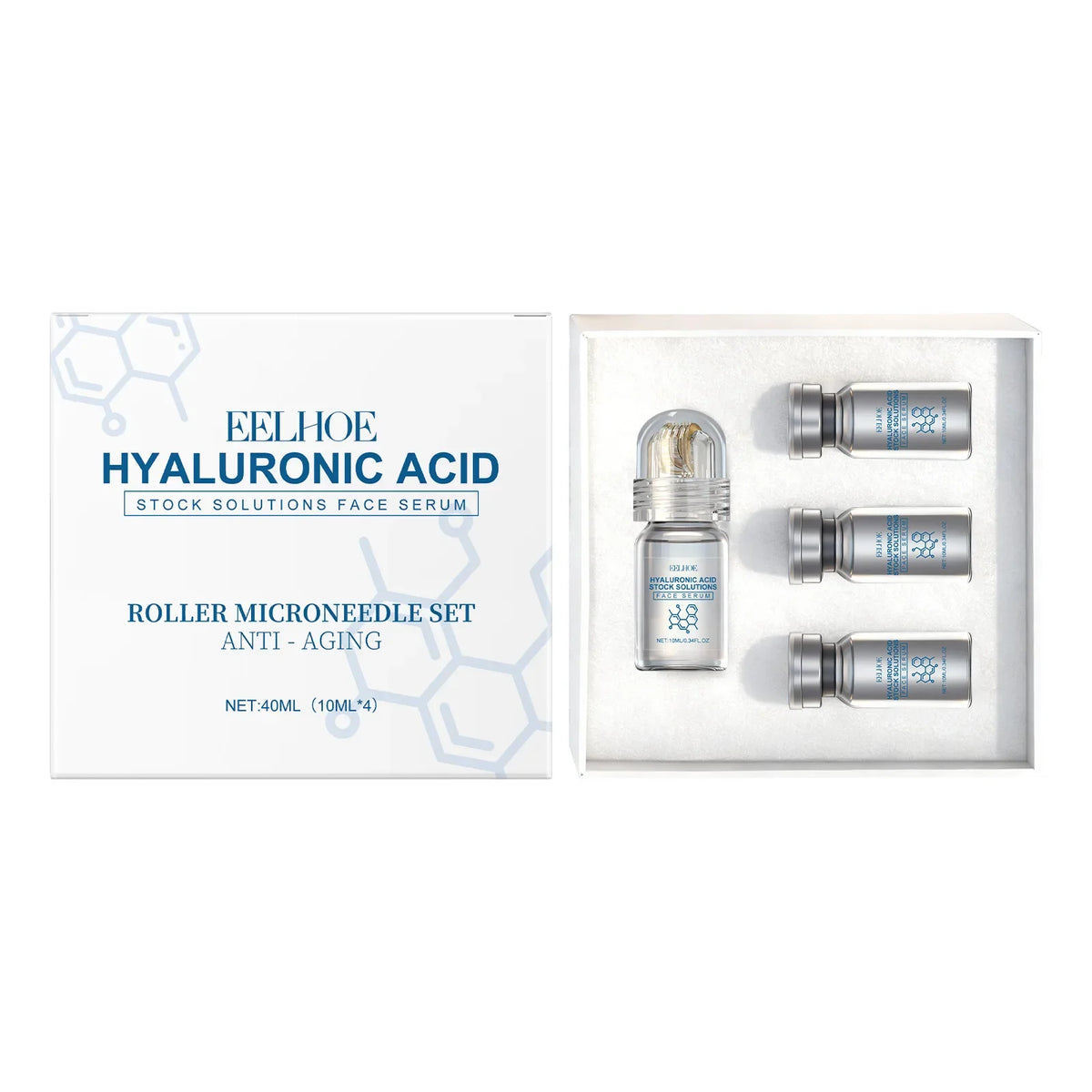 Deeply Hydrating Korean Facial Essence Set Hyaluronic Acid Microneedle Roller Skin Care Easily Absorbed Moisturizing Essence
