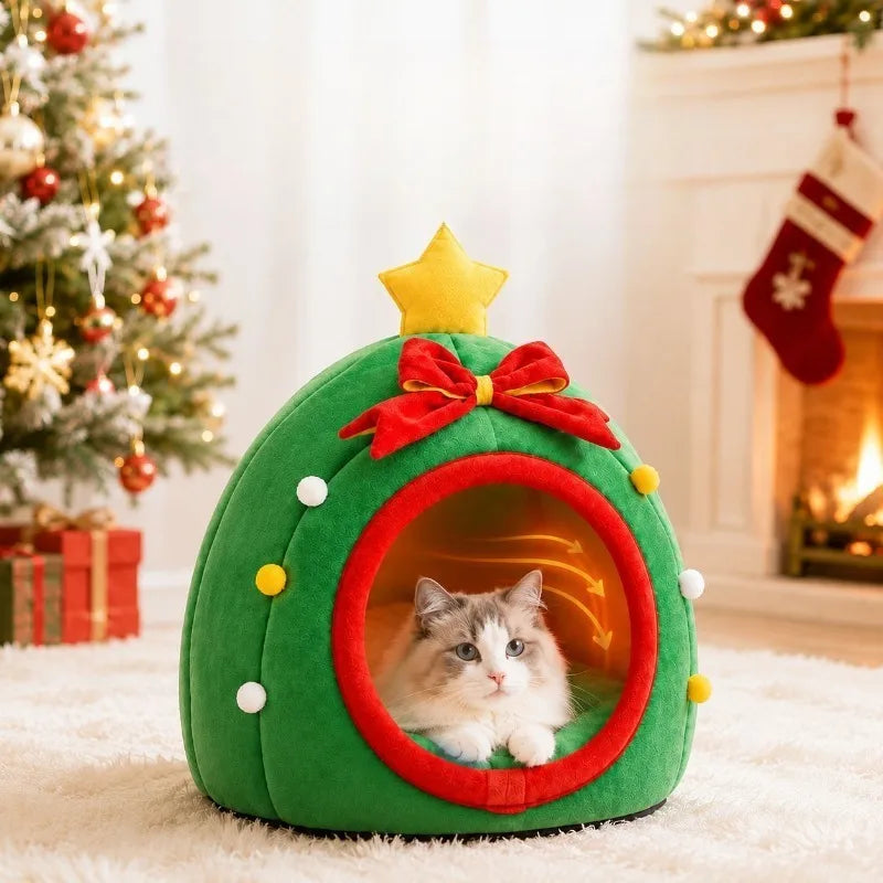 Sleeping in Autumn and Winter, Christmas Indoor Household Small Dog Litter, Cat Litter, Kennel Semi-closed, Safe and Warm