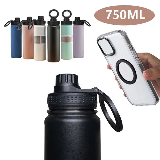 750ml Stainless Steel Vacuum Insulated Water Bottle with Magnetic Phone Holder