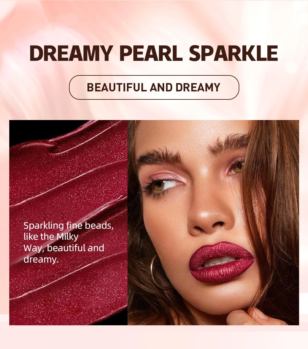 QIBEST Diamond Liquid Lipstick Moisturizing Long-Lasting Purple Sparkling Waterproof Lip Gloss Cosmetics Matte Glitter Lipstick