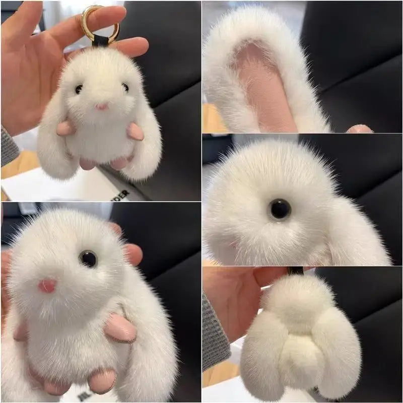 ZAKOL Cute Soft Fluffy Rabbit Keychain Plush Pompon Bunny Bag Pendant For Couple Car Key Ring Jewelry Gifts