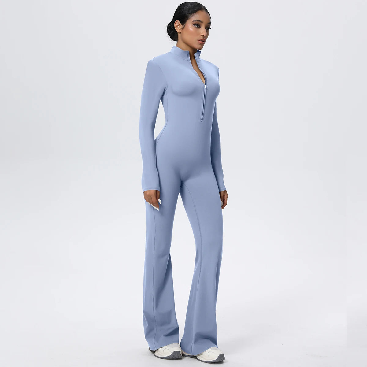 Woman's Fitness Yoga Bodysuit Solid Color Yoga Zipper Long Sleeves Trousers Gym High Strength Exercise Sports Bodysuit Leggings
