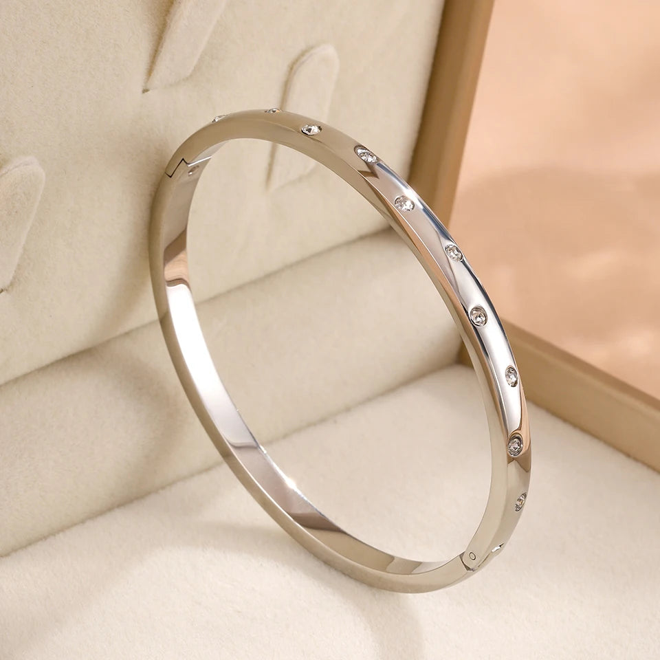 ZAKOL 5/1pcs Stainless Steel Bracelet With Shiny Zircon High-end Fashion Stacking Jewelry Birthday Party Gift for Women