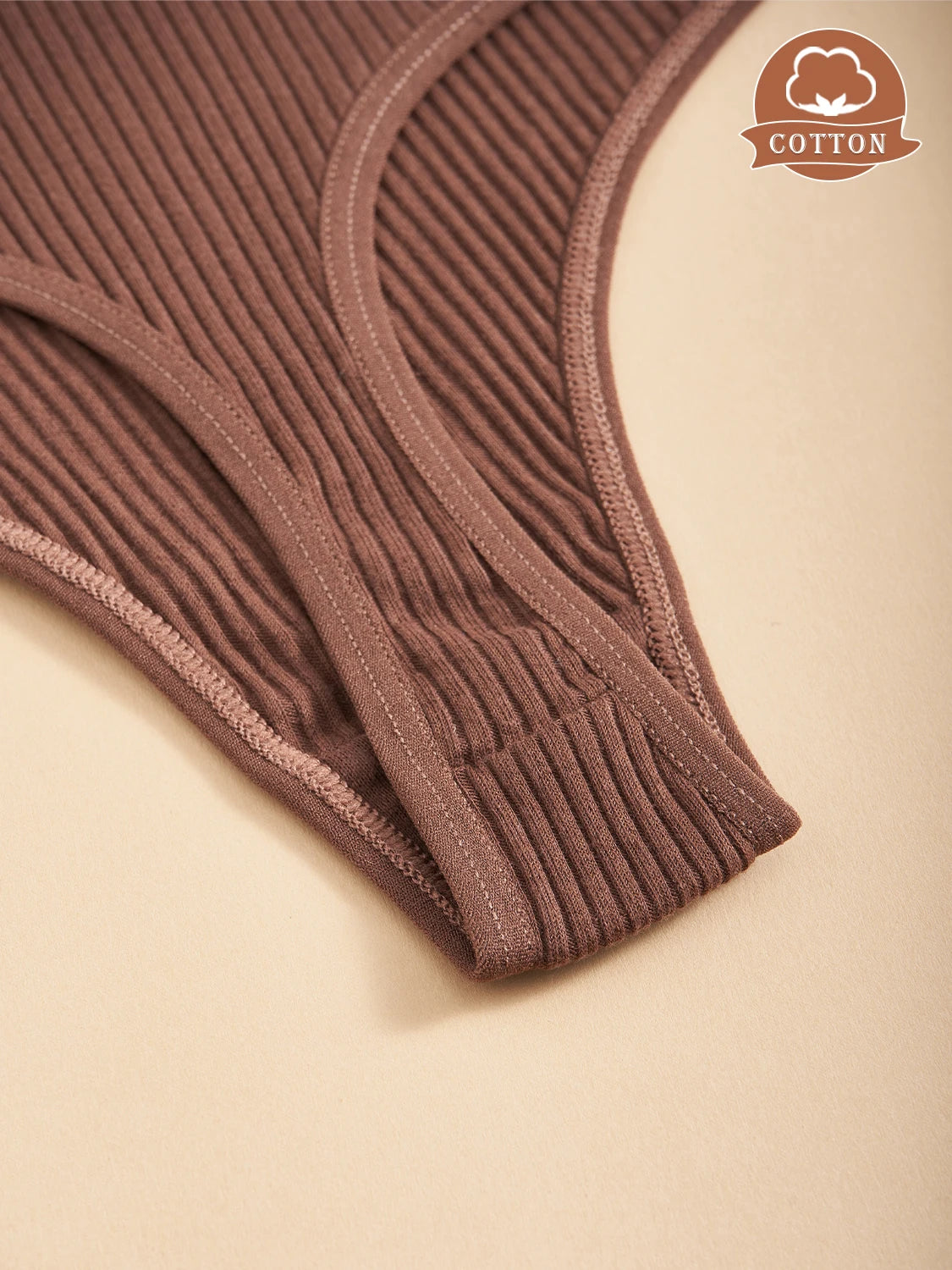 5PCS New Maillard Color Women's G-Strings Breathable Cotton Fabric Panties Sexy Low Waist Striped Thongs Female Bikini Lingerie