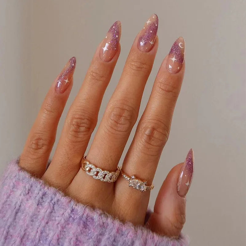 24Pcs Simple Green French False Nails Short Almond Fake Nails with Wave Line Design Wearable Round Head Press on Nail Tips
