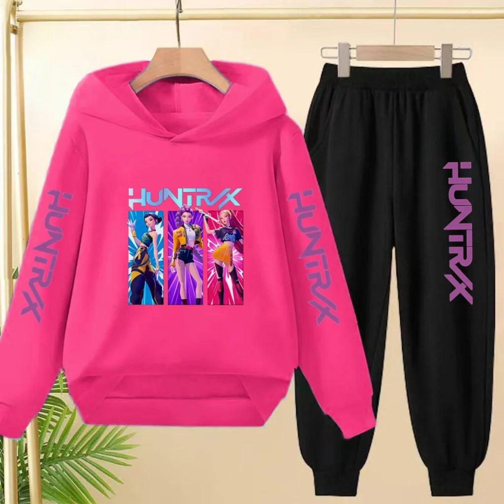 Kids Hot-selling Hoodie Golden Korean Wave Girl Group Cartoon Sweatshirts+Pants Boys Girls Toddler Sports Top 3-12Yrs Casual Set