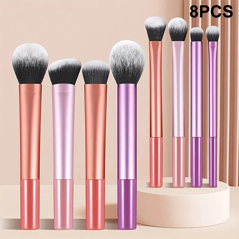 8Pcs Travel Makeup Brush Set - Portable Soft Synthetic Eyeshadow, Blush & Powder Brushes, Essential On-the-Go Beauty Kit