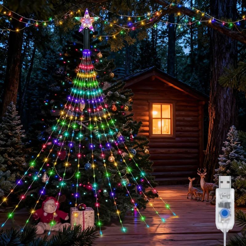 1PC Christmas Outdoor Waterfall Light String, 8 Lighting Modes, Suitable for Trees, Patios, Walls,And Ceilings for Holiday Party