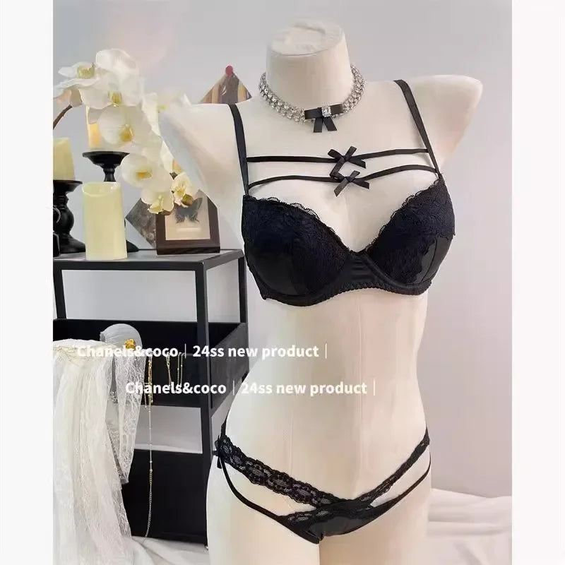 MOYISU French Lace Bralette with Bow Sweetheart Neckline Petite Bust | Natural Lift Minimalist Bra Set Sexy Yet Subtle Support