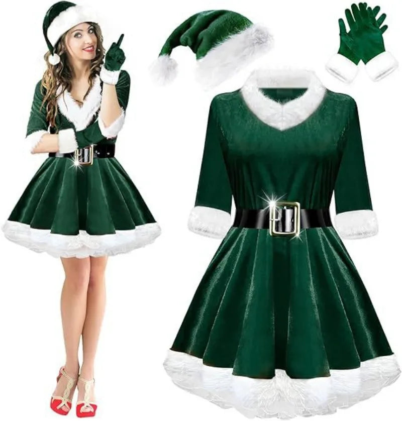 4-Piece Santa Claus Costume, Ladies Santa Dress Santa Claus Costume