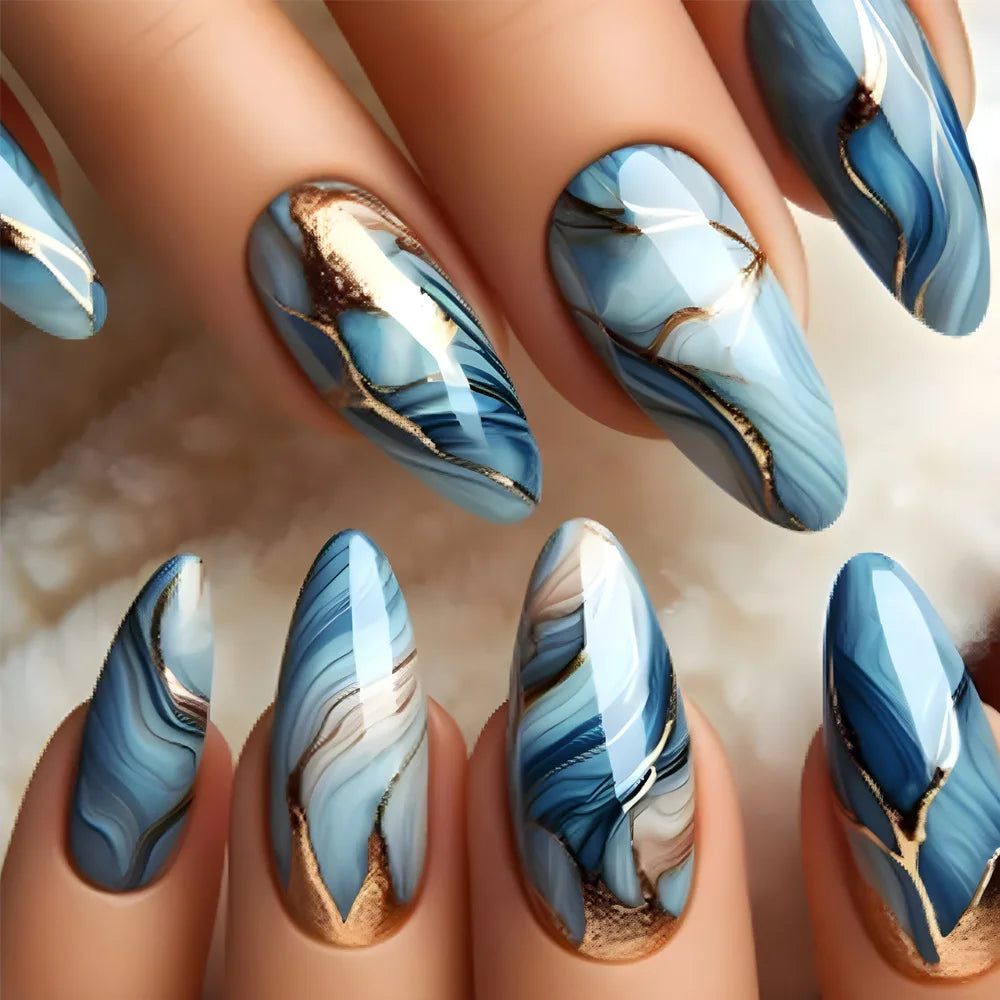 24Pcs Purple Heart Almond False Nails Artificial Simple with Glue French Wearable Fake Nails Full Cover Press on Nails Tips Art