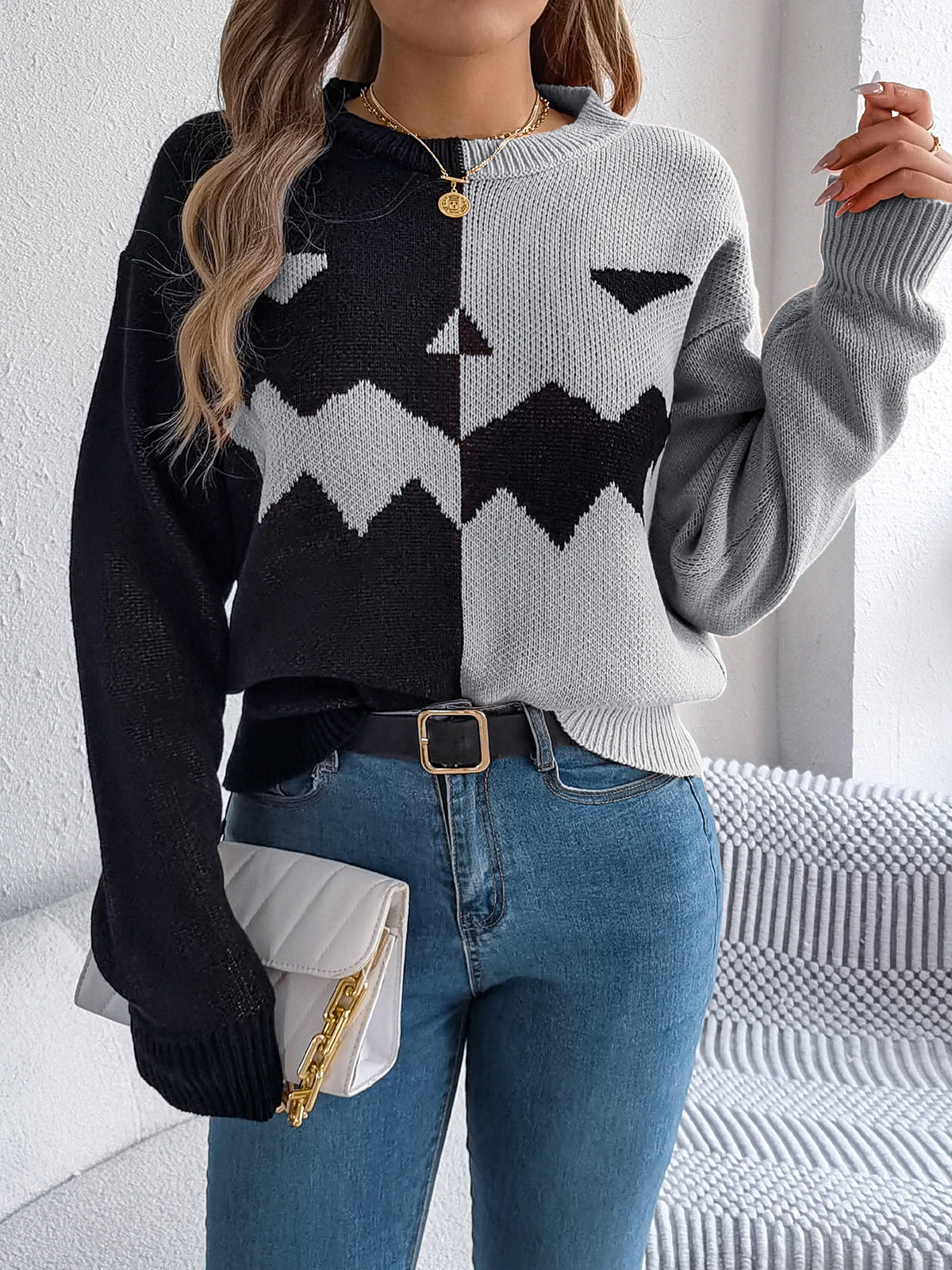 Halloween Women's Contrast Color Pumpkin Pattern Sweaters 2026 Autumn Winter Casual Round Neck Long Sleeve Knitted Pullover