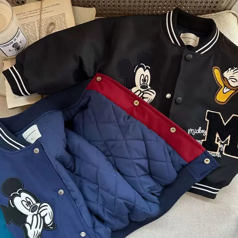 Mickey print Children Cartoon Jacket Autumn Winter Kids Boys Girls Quilted Coat Warm Baseball Clothes Toddler Fashion Outerwears