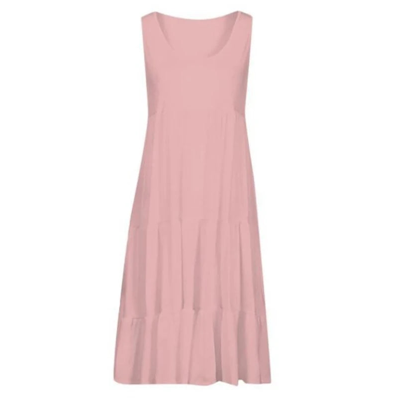 Women Casual Solid Mini Dress 2024 Summer Elegant Sleeveless Ruffles Loose Short Dress Beach Party Sundress Oversize Streetwear