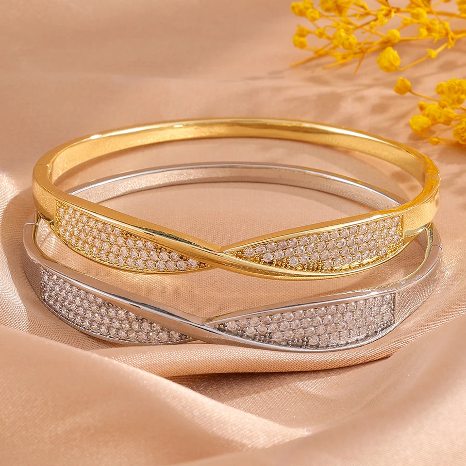 ZAKOL 4/1pcs Exquisite Bow Knot Design Charm Stackable Bracelet for Women Shining Zirconia Inlaid Bangles Jewelry Gift