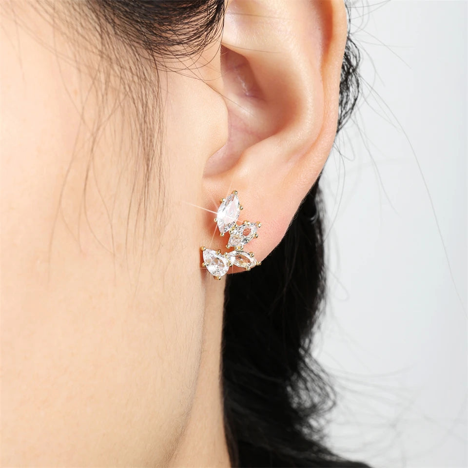 ZAKOL Luxury Leaf Marquise Zircon Bridal Earrings for Women White Shiny Crystal Elegant Wedding Party Jewelry