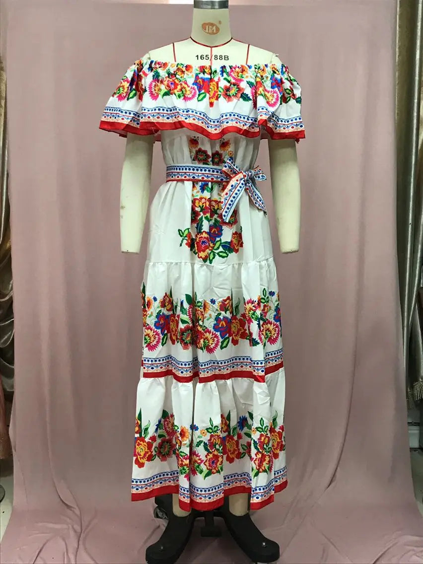 BKLD Elegant Printed Maxi Dress Sexy Off The Shoulder Tie Waist Slim Fit Dress Women Summer Party Vacation Outfits 2026 New