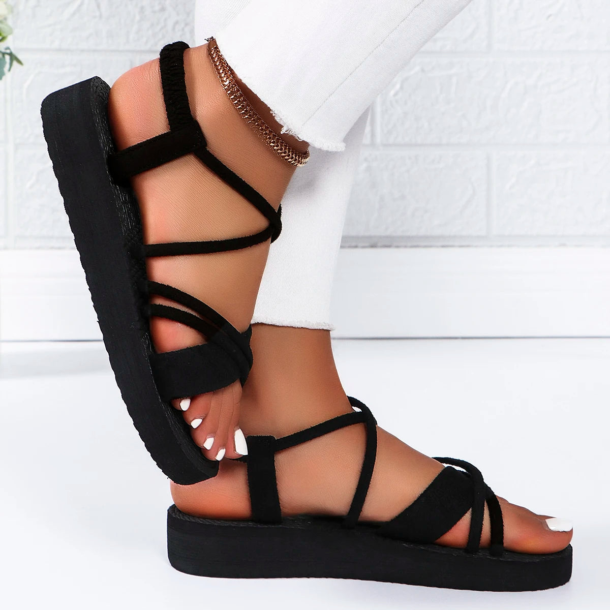 Trendy Women’s Bright Belted Sandals – Soft Sole, Anti-Slip Comfort | صندل نسائي عصري لامع مع حزام – نعل ناعم ومريح مانع للانزلاق