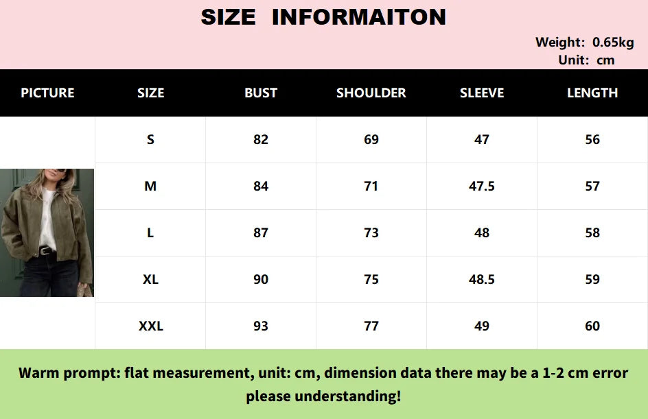 Vintage Suede Texture Bomber Jackets Women's Long Sleeve Loose Coats New Causal Autumn Winter Female Outerwear