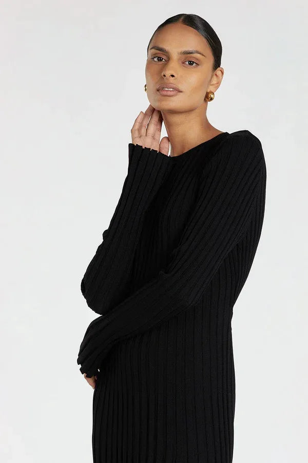Vintage Lace-Up Female Knit Maxi Dress Elegant High Waist Patchwork Long Sleeve Loose Solid Dress Bodycon Knitwear Basic Dresses